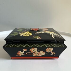 Vintage Floral Bird Painted Metal Box Germany